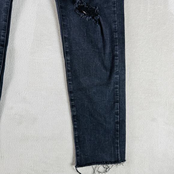 Judy Blue Jeans Women 7/28 Faded Black Denim Mid Rise Destroyed Slim Fit Raw Hem - Picture 6 of 13